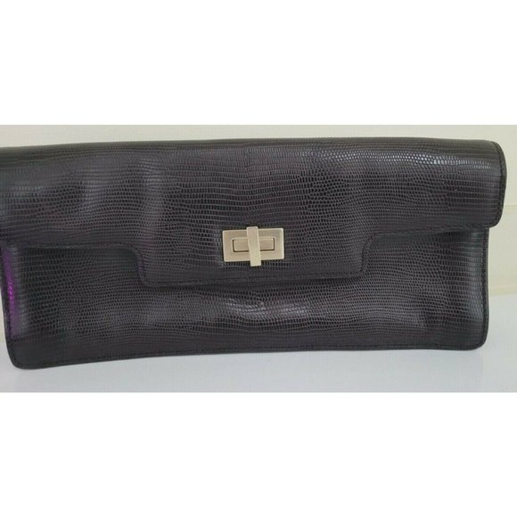 ANTONIO MELANI Handbags - Antonio Melani Lizzard Croc Embossed Brown Leather Turn LockClutch Handbag Purse